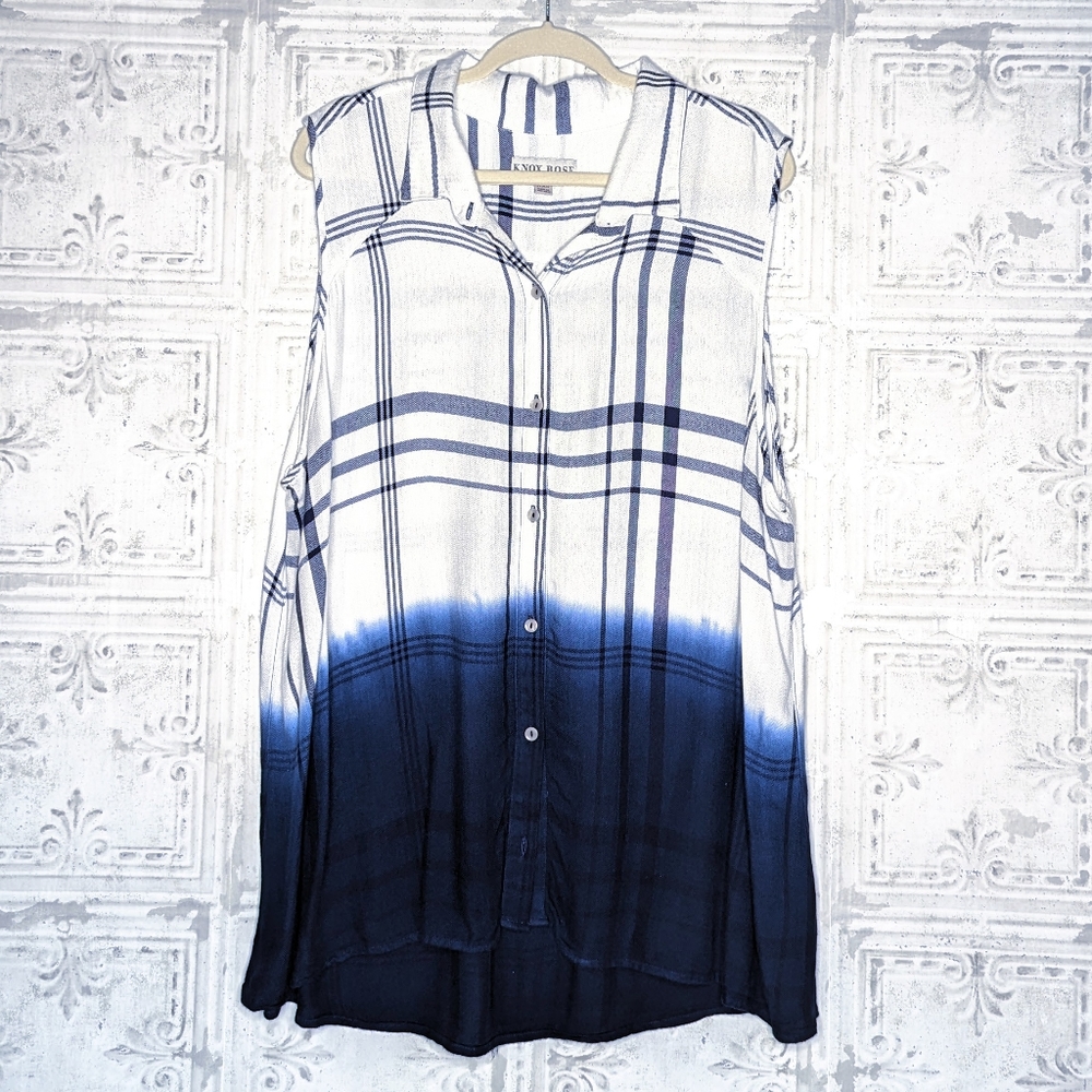 Knox Rose Flannel Sleeveless Striped Dip Dye Shirt